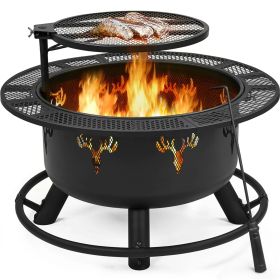 32" Round Black Finish Iron Fire Pit