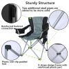 YSSOA Oversized Camping Folding Chair with Cup Holder; Side Cooler Bag; Heavy Duty Steel Frame Fully P Added Quad Armchair for Outdoors; 1-Pack; Grey