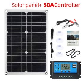 25W-180W 18V/12V Portable Solar Panel Waterproof USB Port Solar Power 5V Solar Battery Charger Outdoor Camping Phone Power Bank (Ships From: China, Color: with 50A controller)