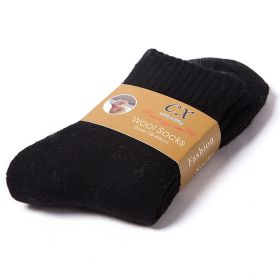 1 Pairs Winter Warm Women Socks Wool Male Men Socks Super Thicker Solid Socks Merino Wool Socks Against Cold Snow Terry Socks (Color: Black)