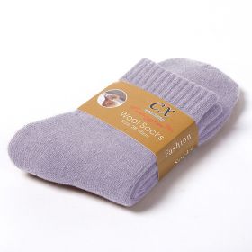 1 Pairs Winter Warm Women Socks Wool Male Men Socks Super Thicker Solid Socks Merino Wool Socks Against Cold Snow Terry Socks (Color: light purple)