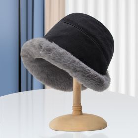 Winter Thermal Bucket Hat; Faux Fur Plush Thickened Ear Protection Fisherman Warmer Hat For Women Xmas Gift (Color: Black, size: One-size)