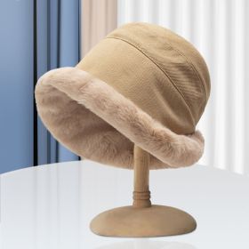 Winter Thermal Bucket Hat; Faux Fur Plush Thickened Ear Protection Fisherman Warmer Hat For Women Xmas Gift (Color: Khaki, size: One-size)