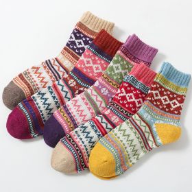 5Pairs Lot Winter Thickened Warm Woolen Socks Women's Striped Retro Wool New Year Christmas Gift Grils Socks TJ3140 (Color: 5, size: One Size)