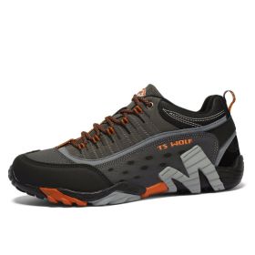 Outdoor Lover Trekking Shoes Men Waterproof Hiking Shoes Mountain Boots Genuine Leather Woodland Hunting Tactical Shoes (Color: Men-Dark gray-Orange, size: 36)