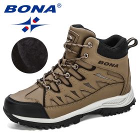 BONA 2022 New Designers Nubuck Mountain Climbing Shoes Men Plush Quality Outdoor Trekking Shoes Man Sneakers Hunting Boots Comfy (Color: Medium grey black, size: 9)